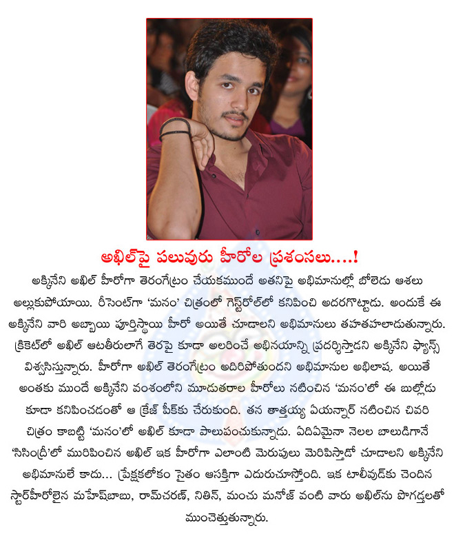 akhil,mahesh babu about akhil,tollywood heroes about akhil,akhil movies,tollywood heroes praises akhil,akhil manam entry  akhil, mahesh babu about akhil, tollywood heroes about akhil, akhil movies, tollywood heroes praises akhil, akhil manam entry